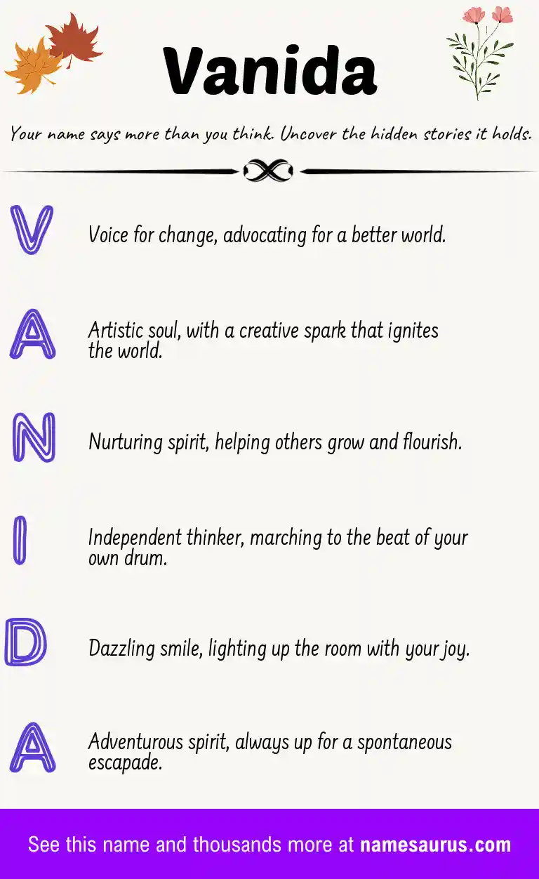 Acrostic poem about Vanida.