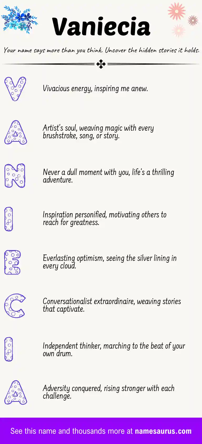 Acrostic poem about Vaniecia.