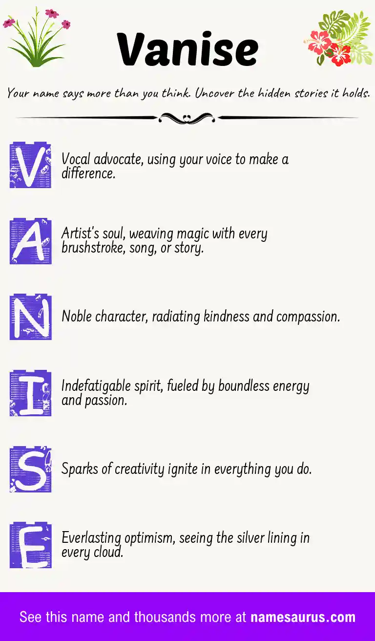 Acrostic poem about Vanise.