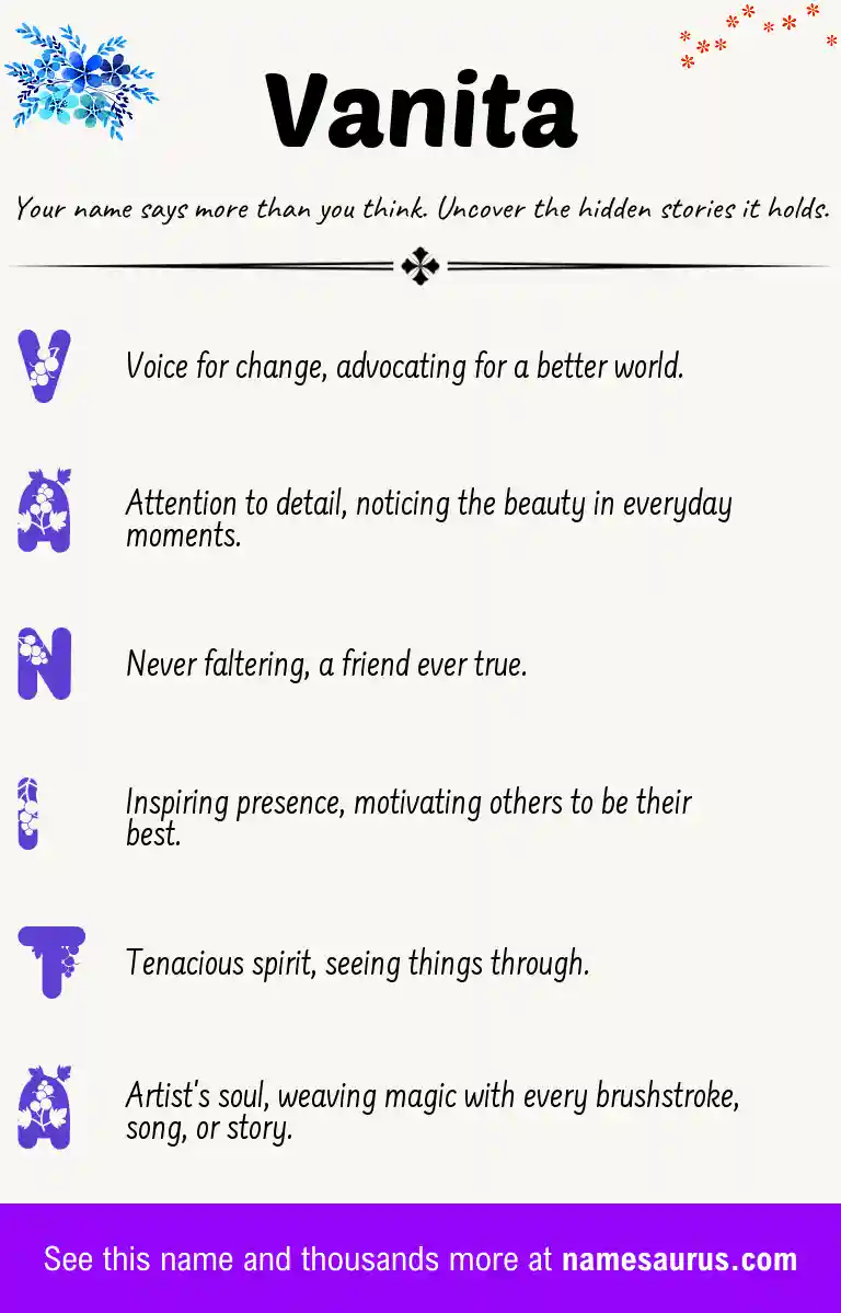 Acrostic poem about Vanita.