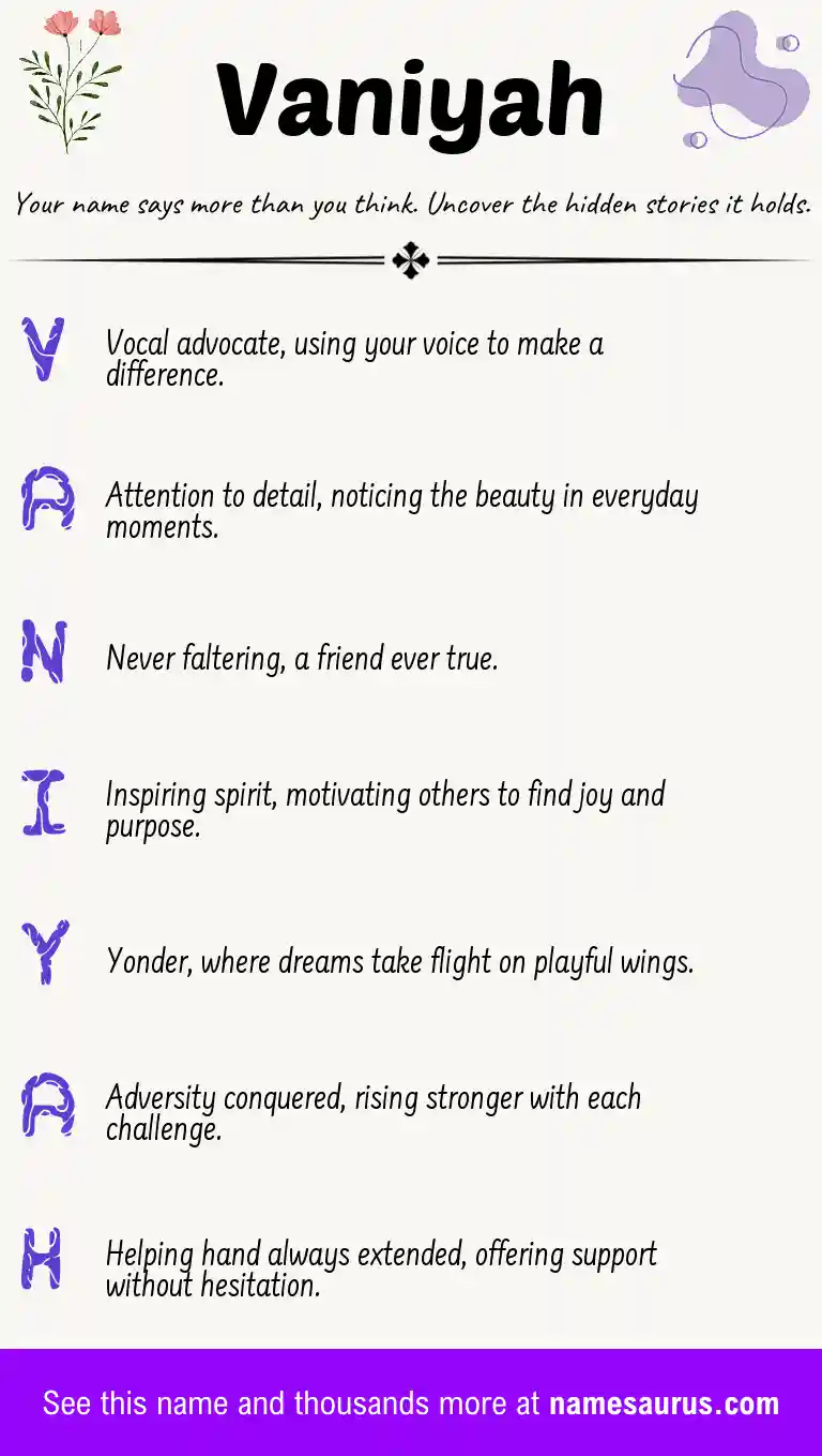 Acrostic poem about Vaniyah.