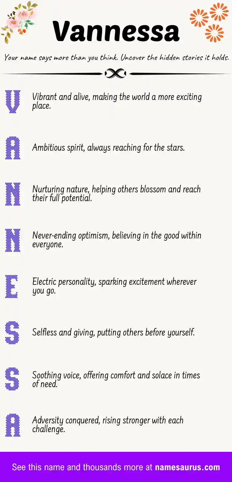Acrostic poem about Vannessa.