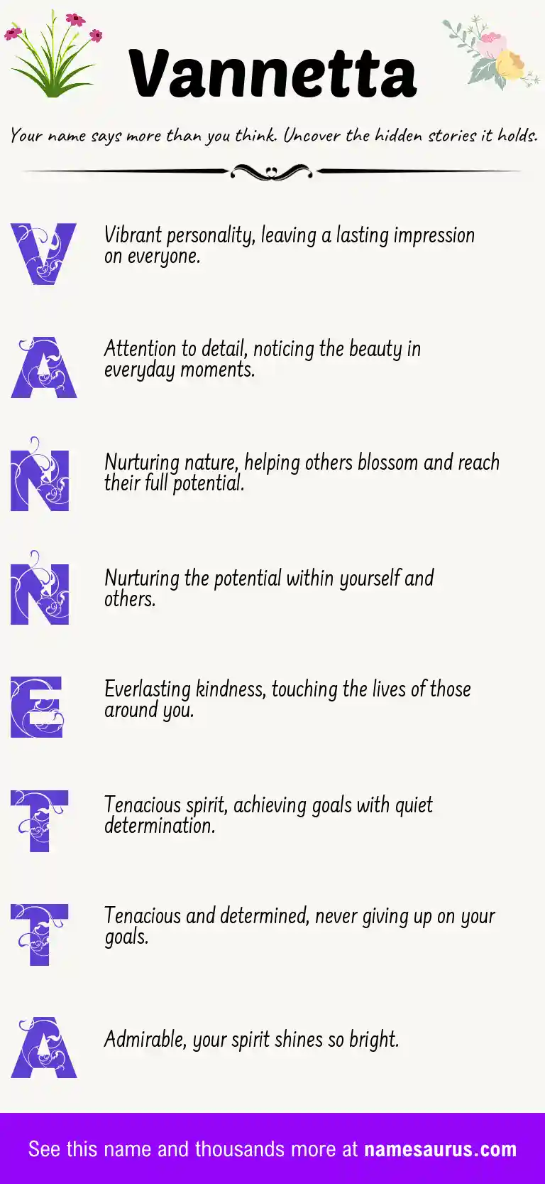 Acrostic poem about Vannetta.