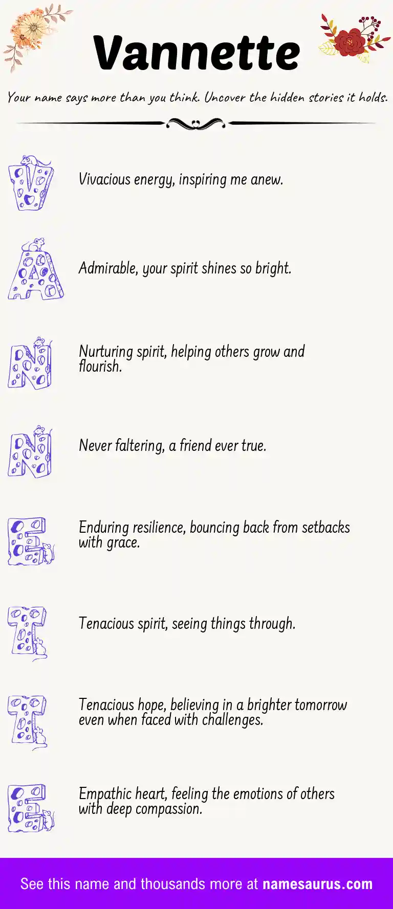 Acrostic poem about Vannette.