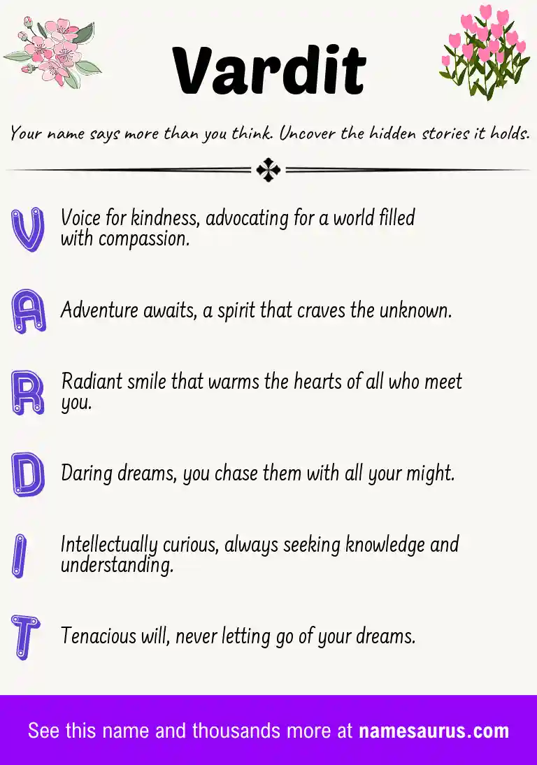 Acrostic poem about Vardit.