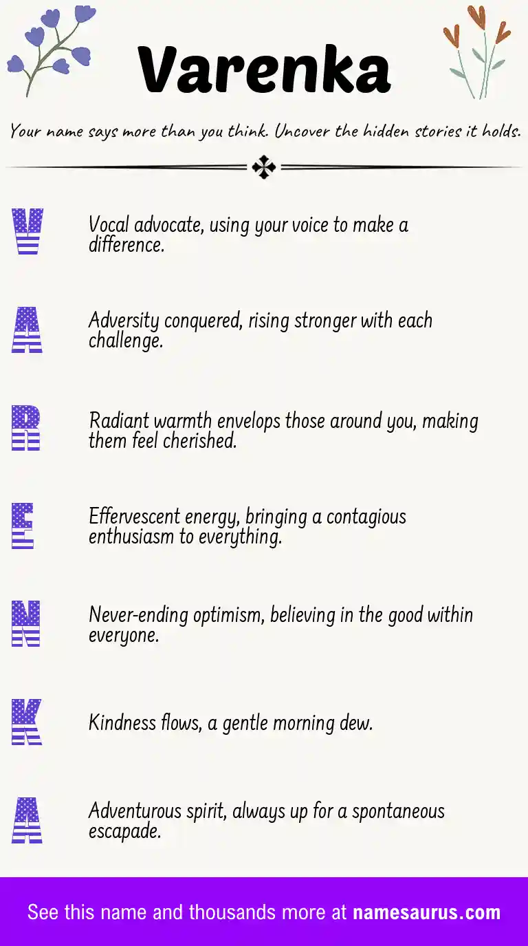 Acrostic poem about Varenka.