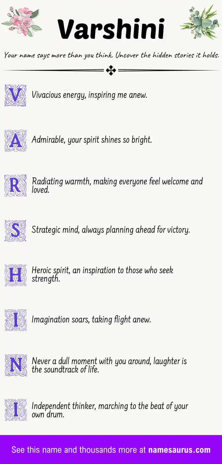 Acrostic poem about Varshini.