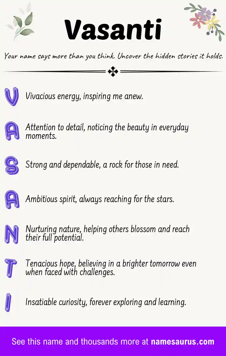 Acrostic poem about Vasanti.