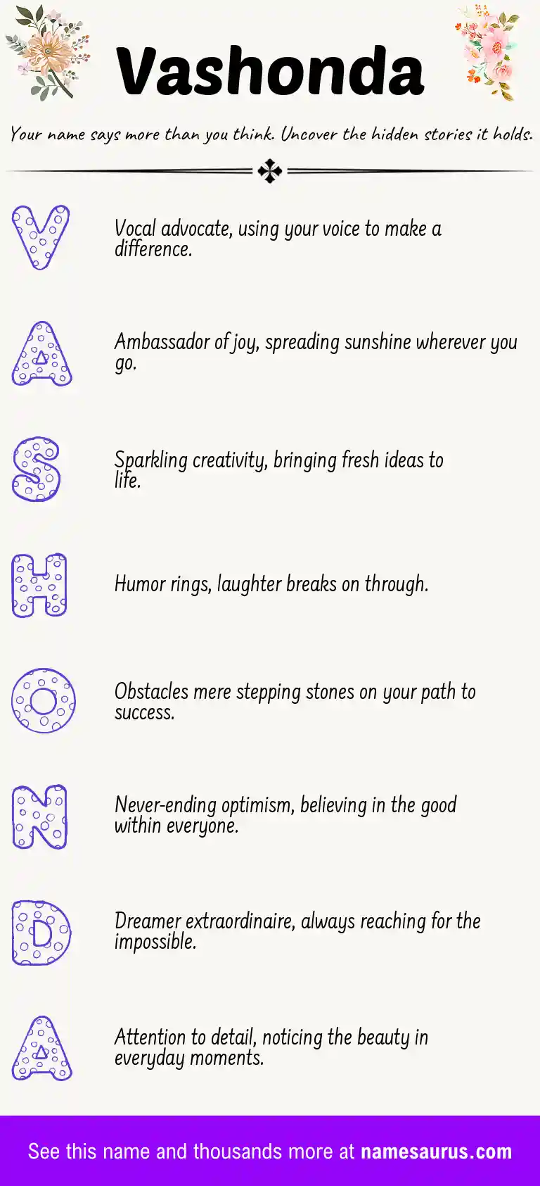 Acrostic poem about Vashonda.