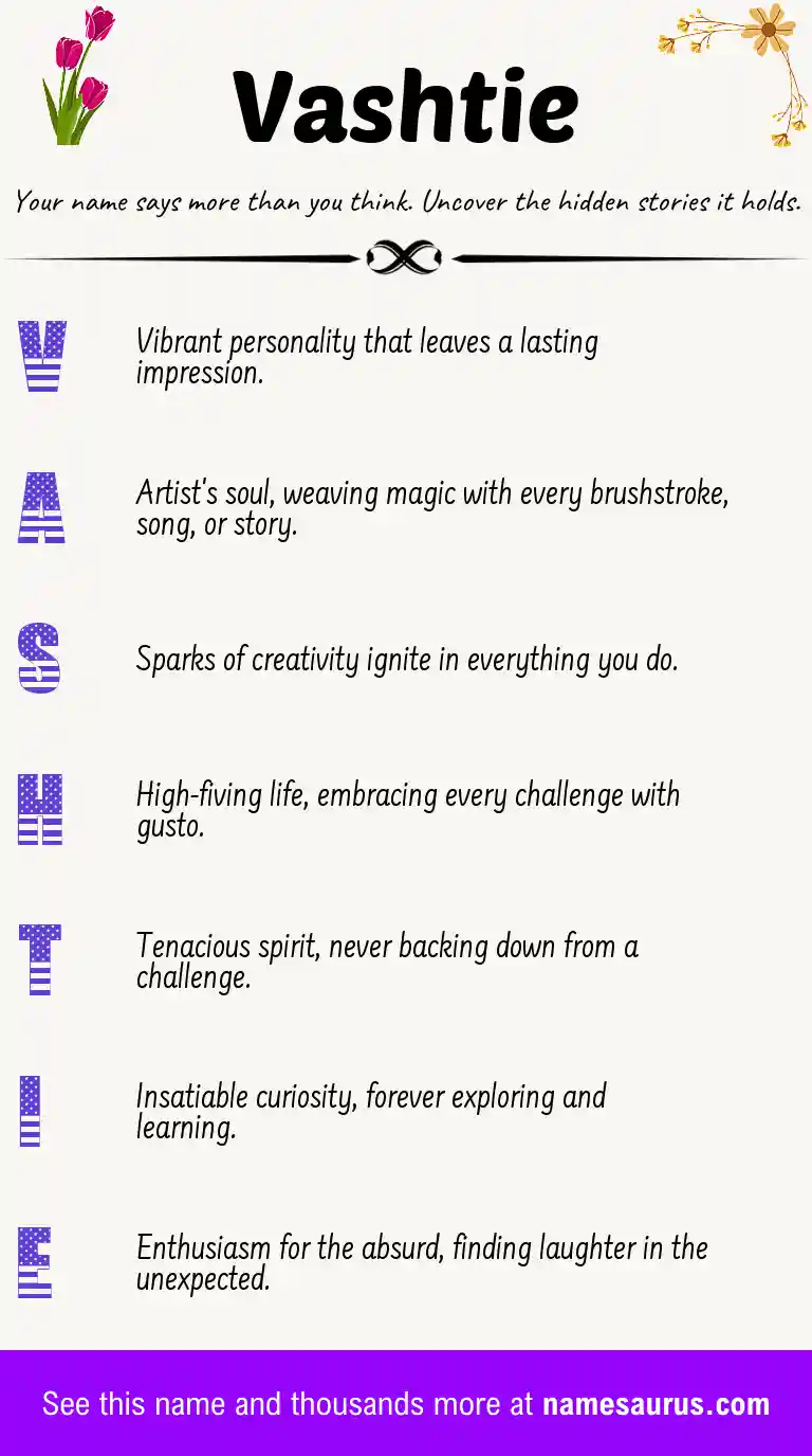 Acrostic poem about Vashtie.
