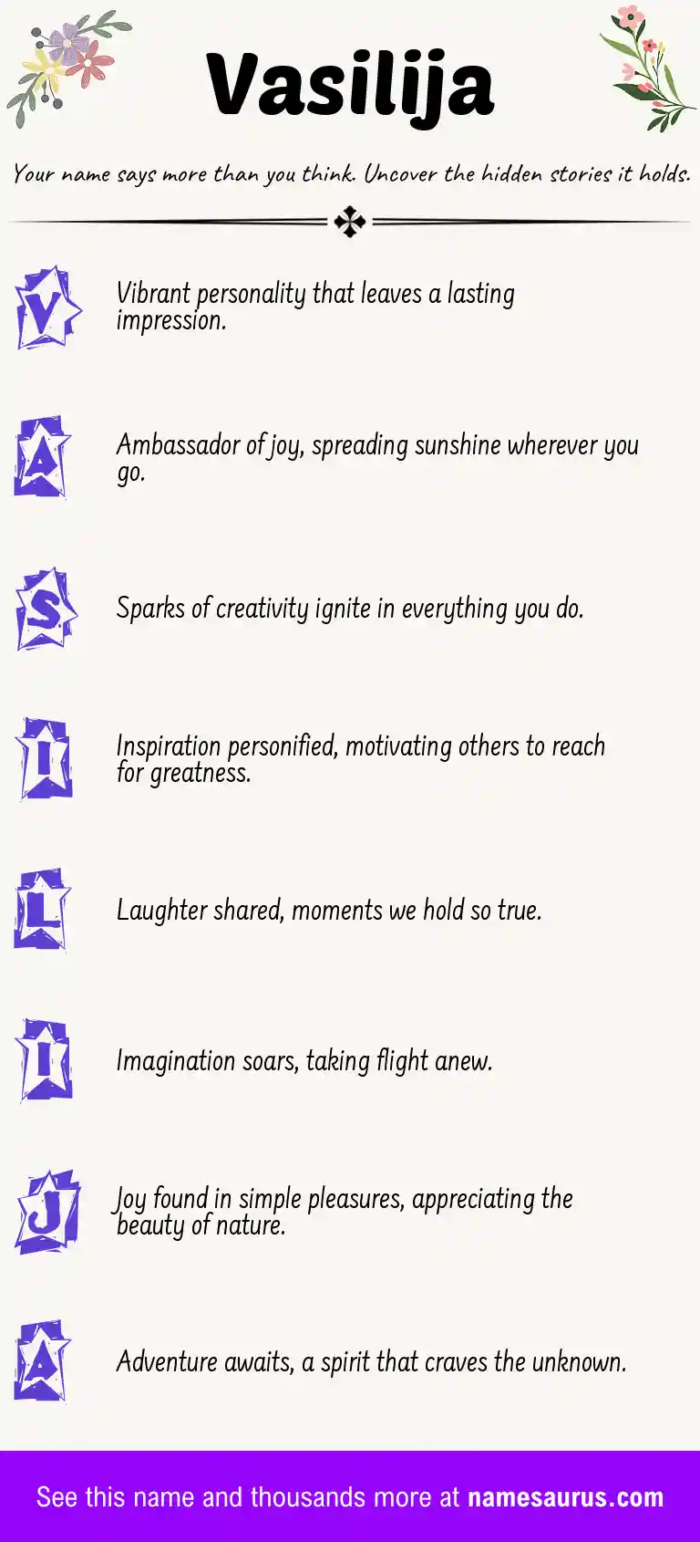 Acrostic poem about Vasilija.