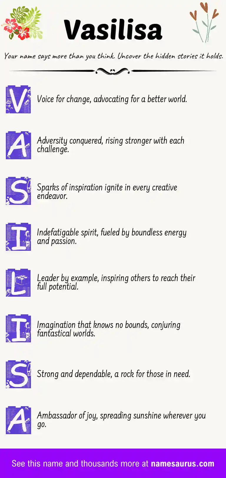 Acrostic poem about Vasilisa.