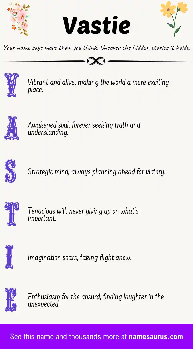 Acrostic poem about Vastie.