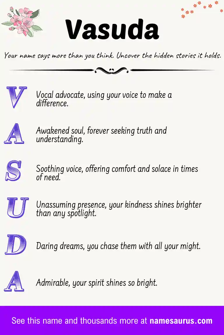 Acrostic poem about Vasuda.