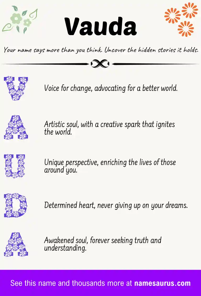 Acrostic poem about Vauda.