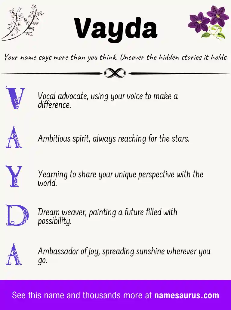 Acrostic poem about Vayda.