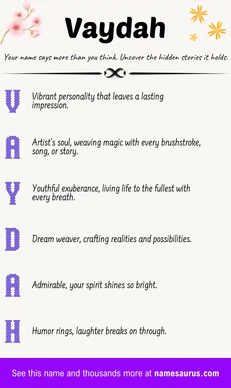 Acrostic poem about Vaydah.