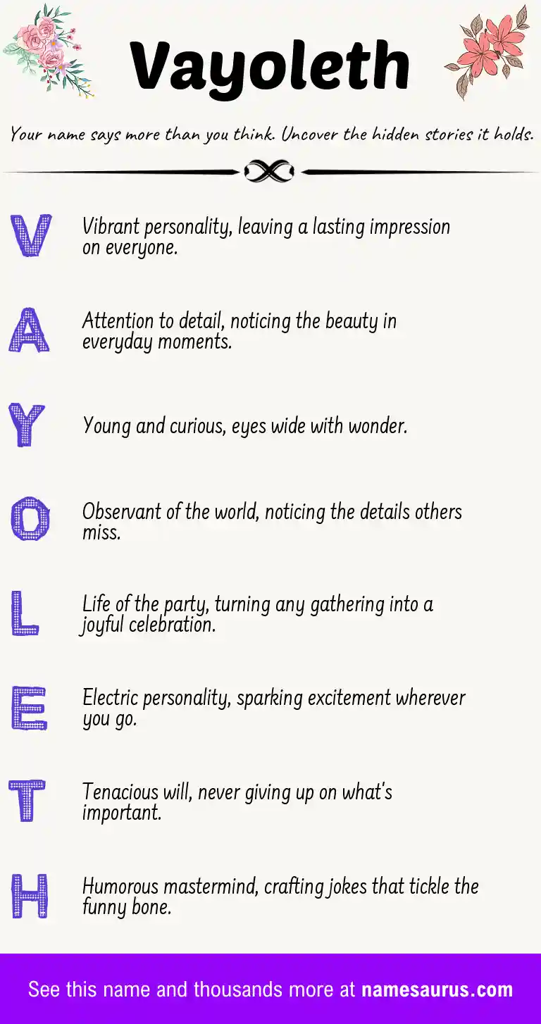 Acrostic poem about Vayoleth.