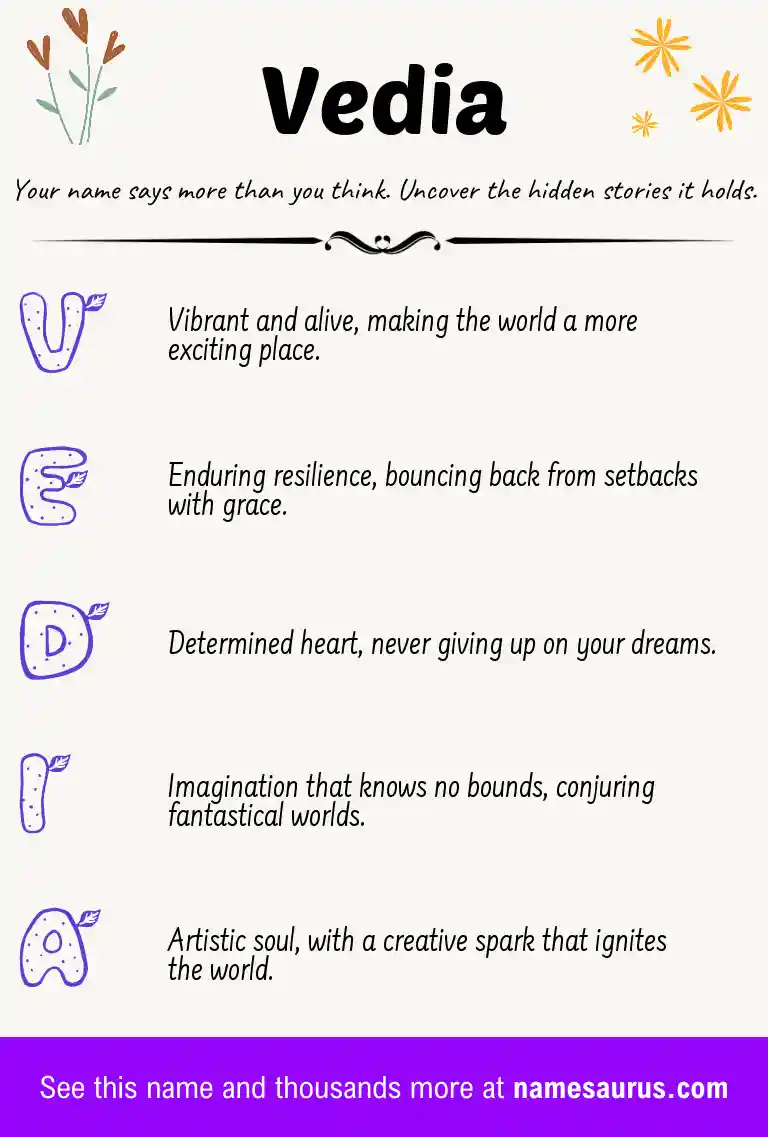 Acrostic poem about Vedia.