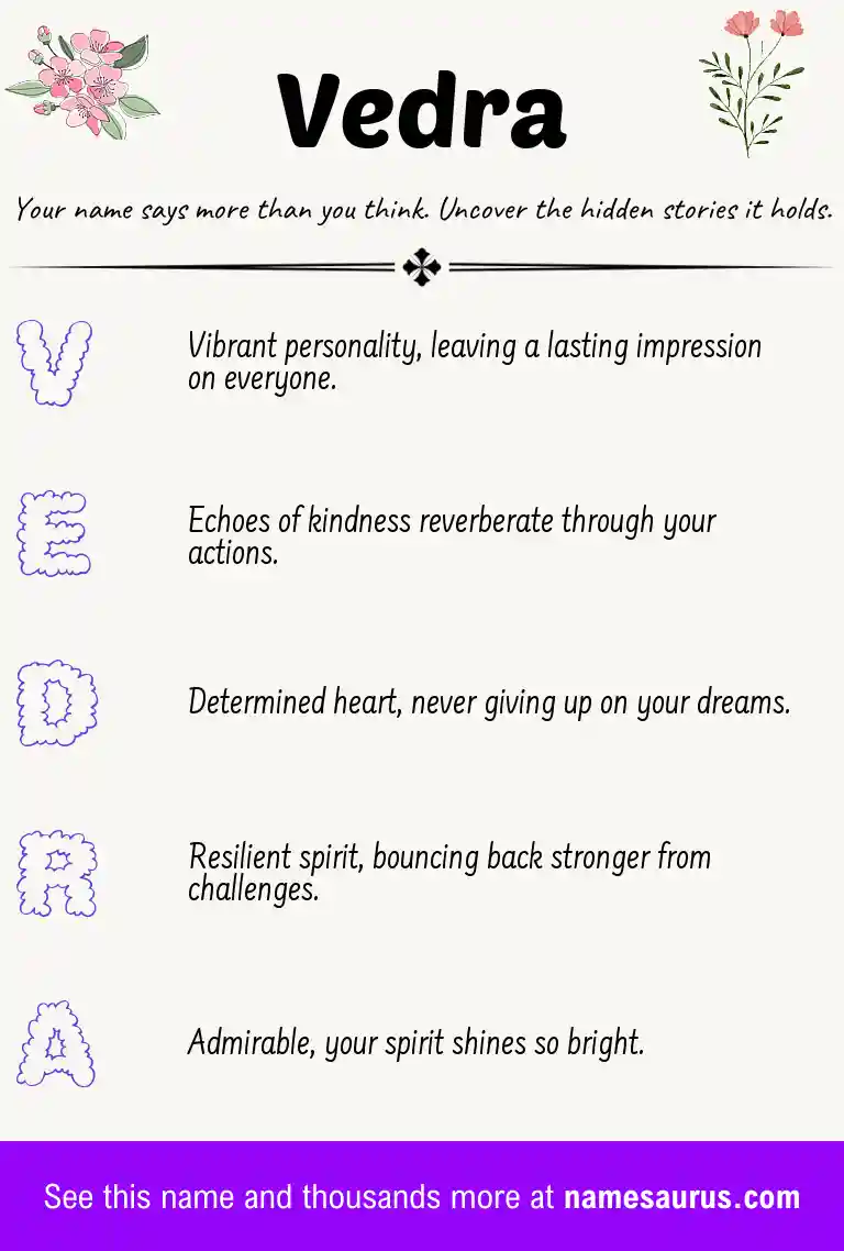Acrostic poem about Vedra.
