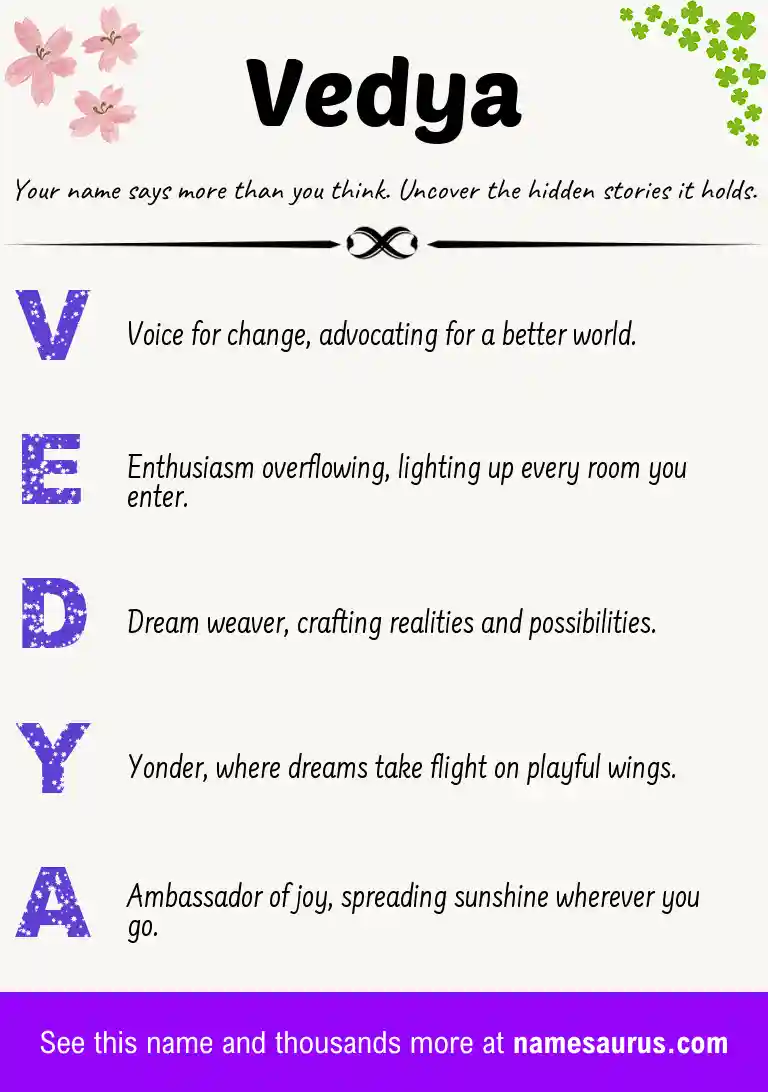 Acrostic poem about Vedya.