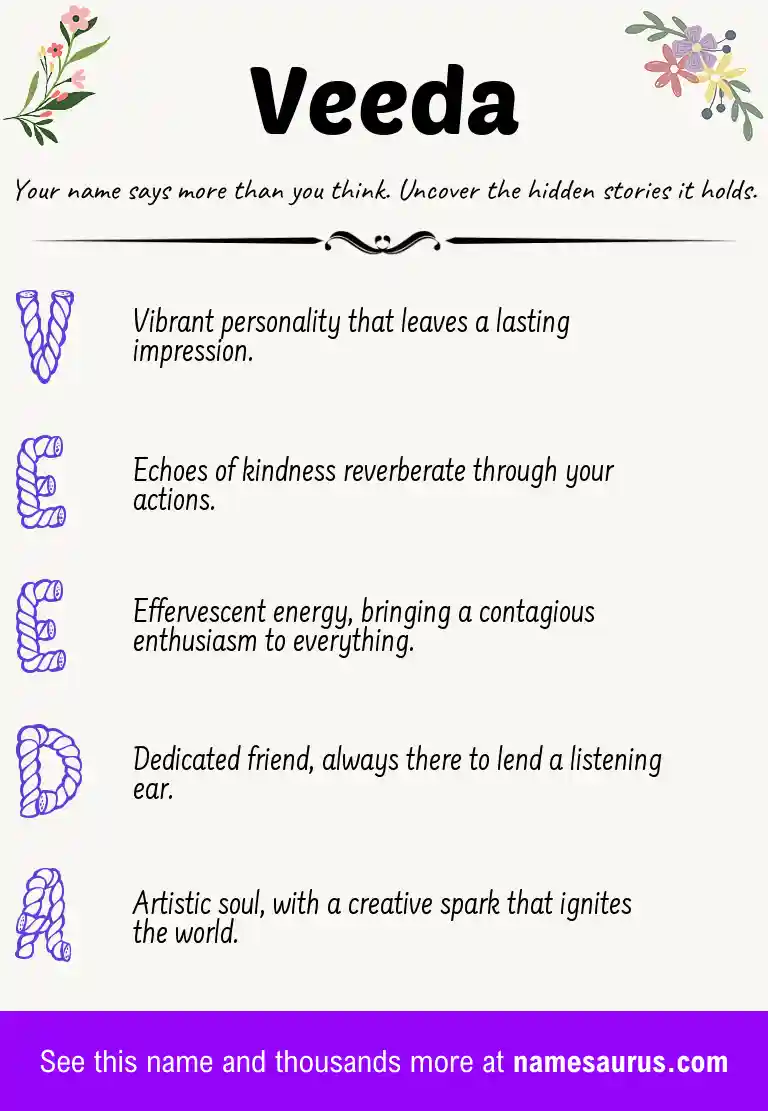 Acrostic poem about Veeda.