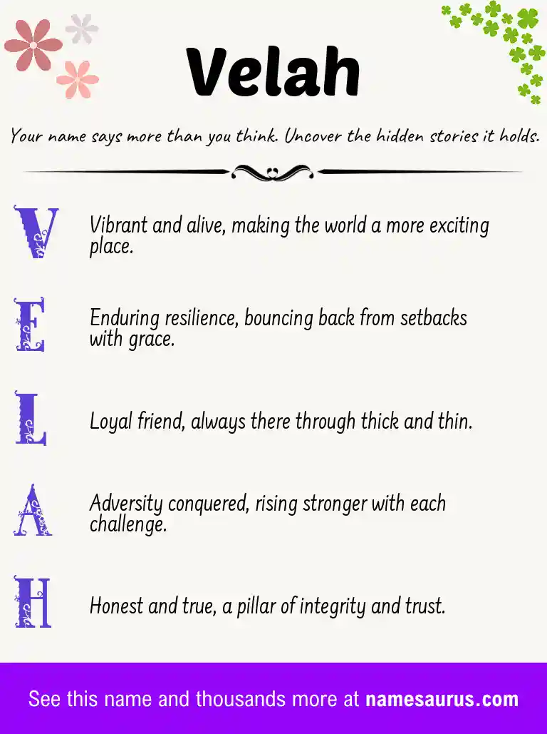 Acrostic poem about Velah.