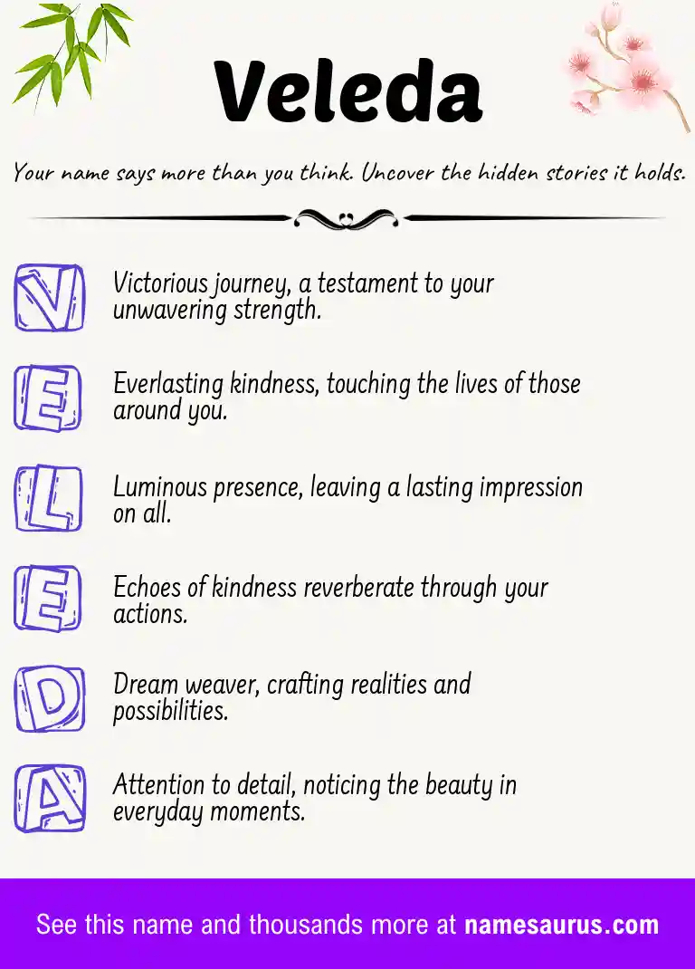 Acrostic poem about Veleda.