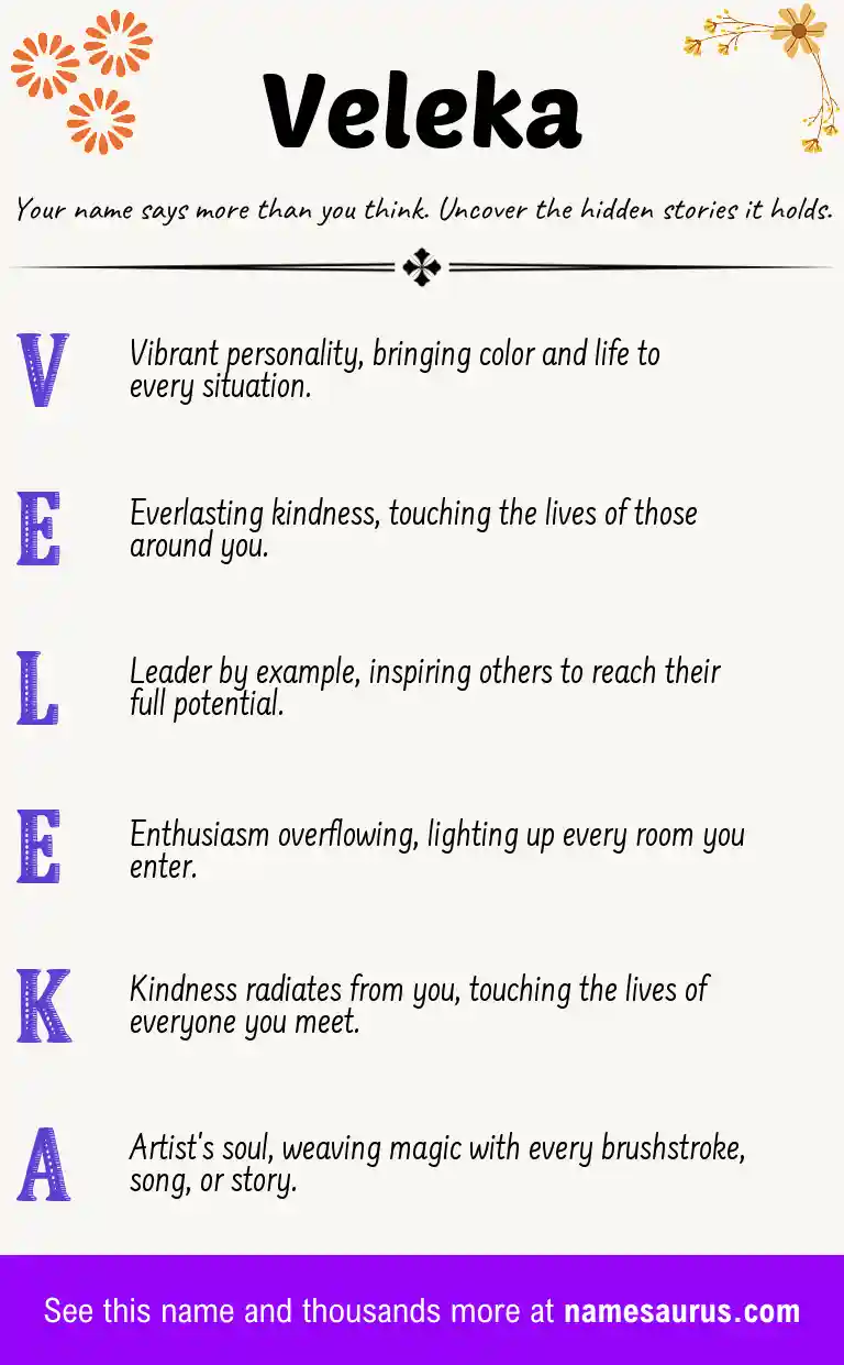 Acrostic poem about Veleka.