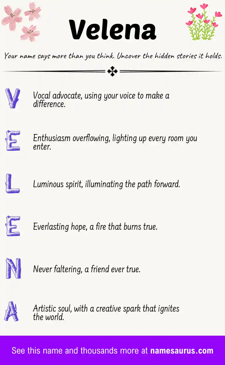 Acrostic poem about Velena.