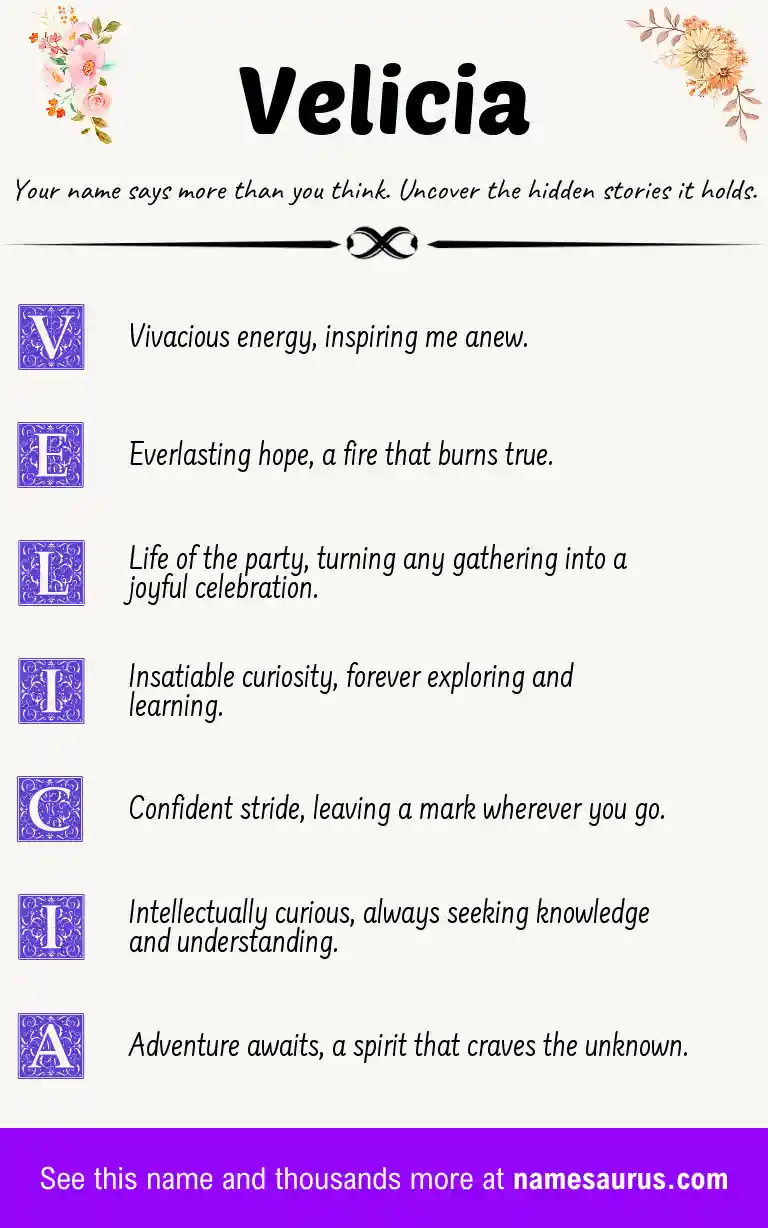 Acrostic poem about Velicia.