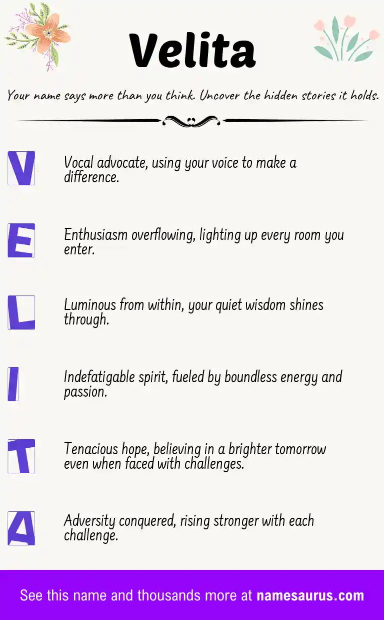 Acrostic poem about Velita.