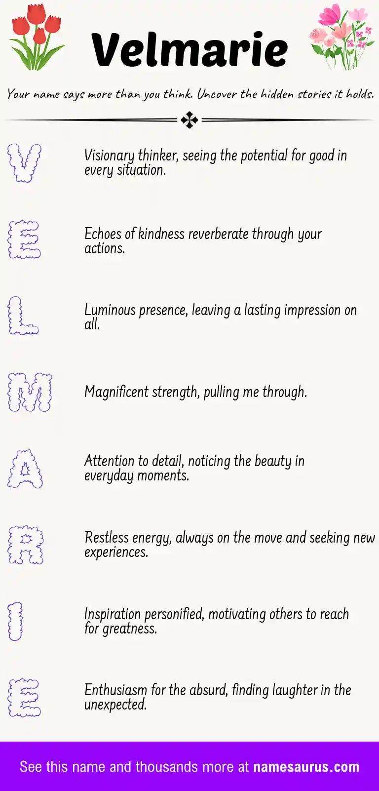 Acrostic poem about Velmarie.