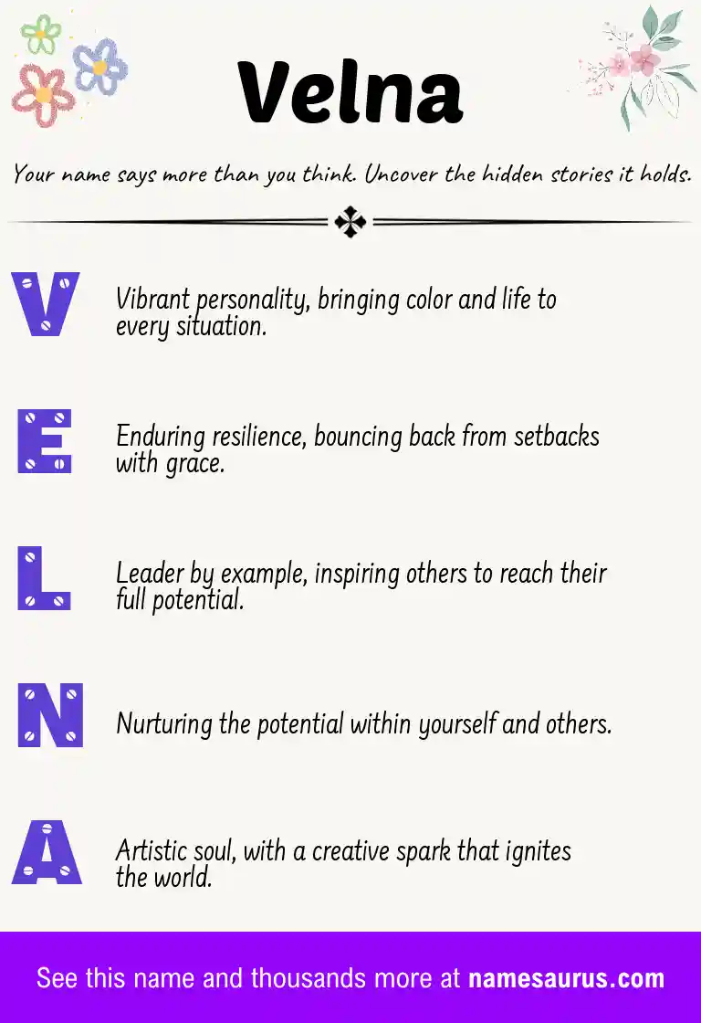 Acrostic poem about Velna.