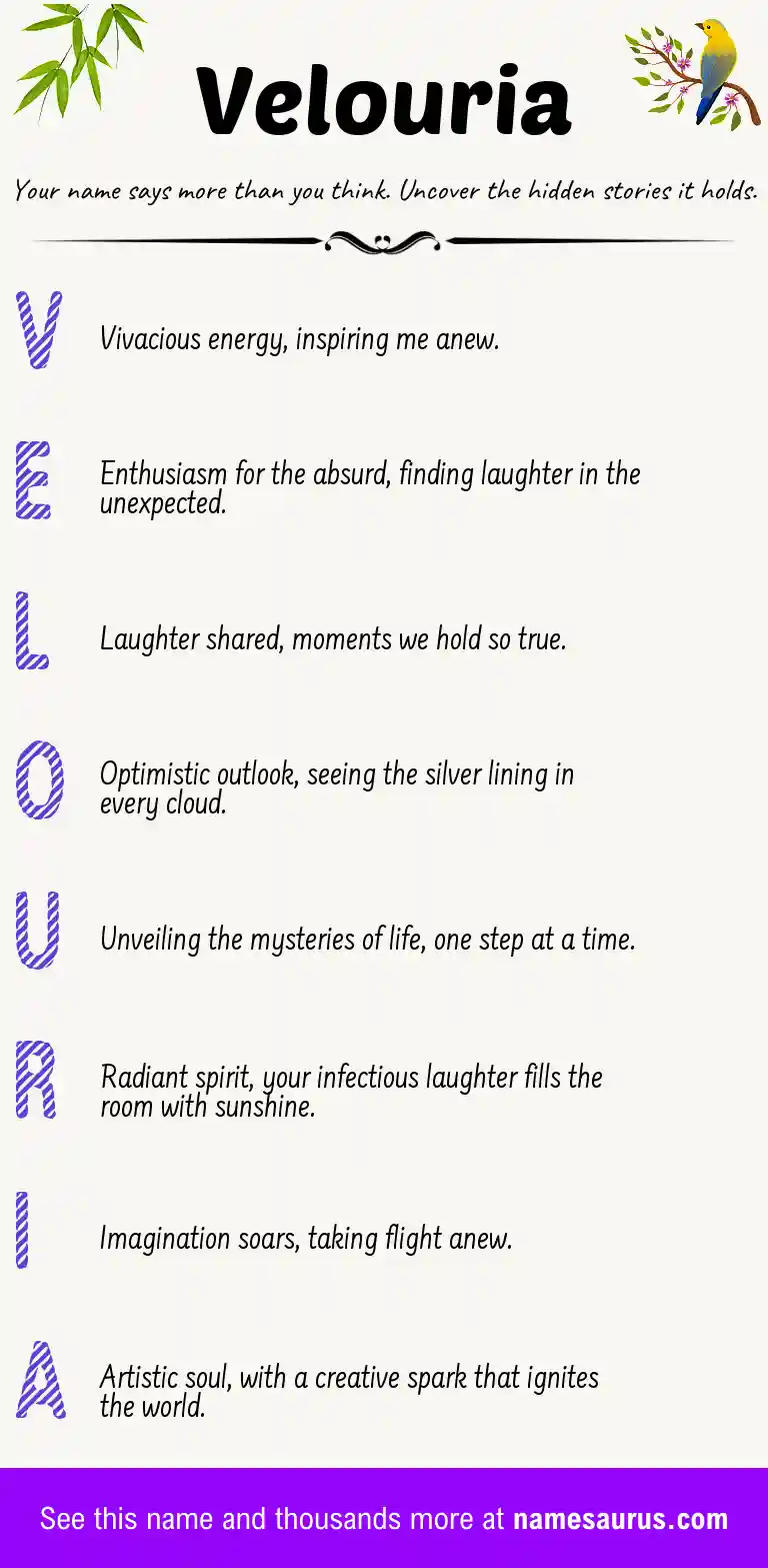 Acrostic poem about Velouria.