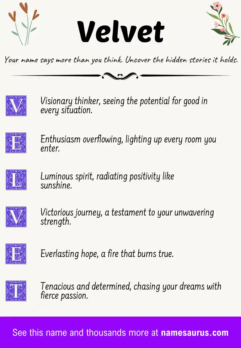 Acrostic poem about Velvet.