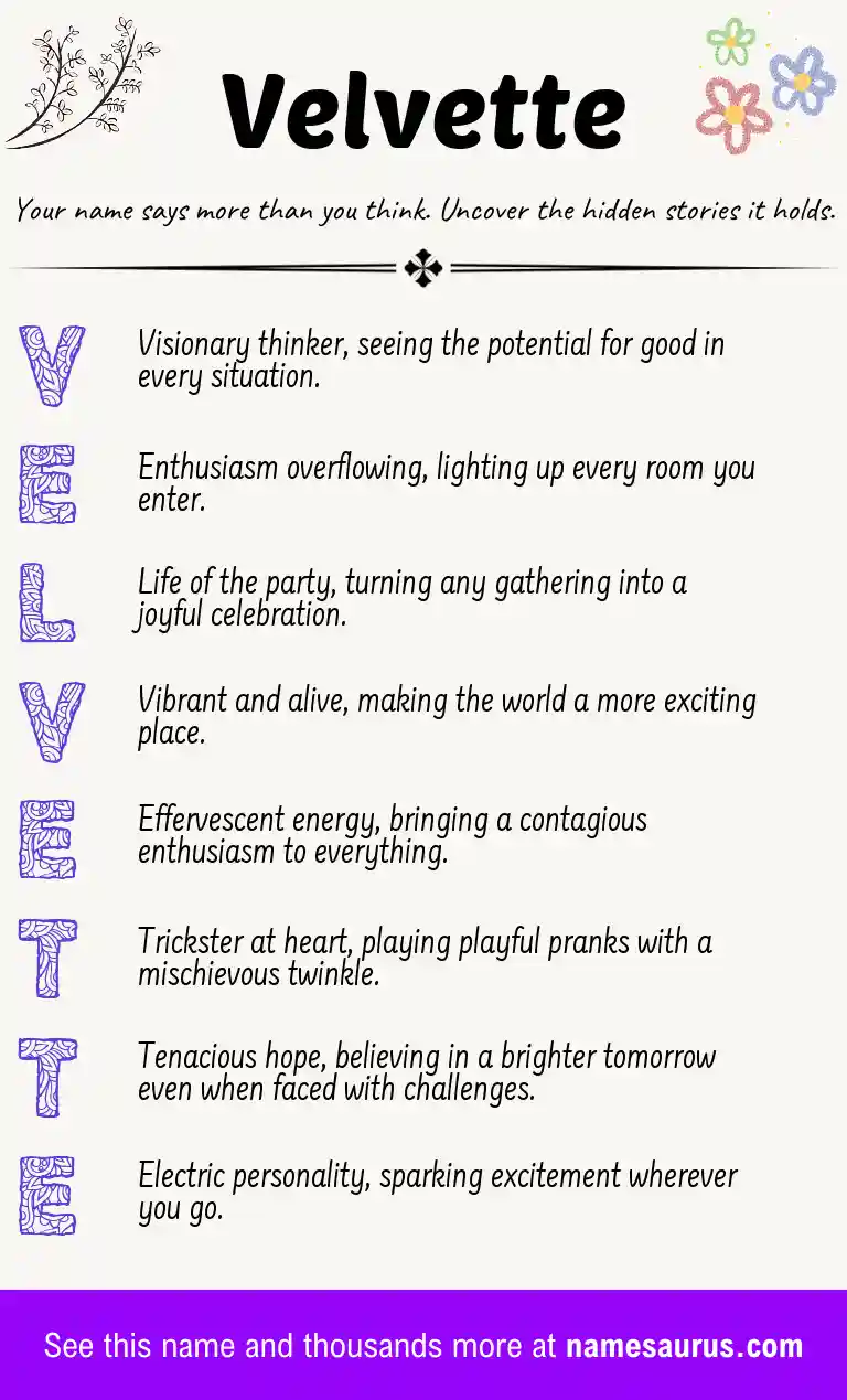 Acrostic poem about Velvette.