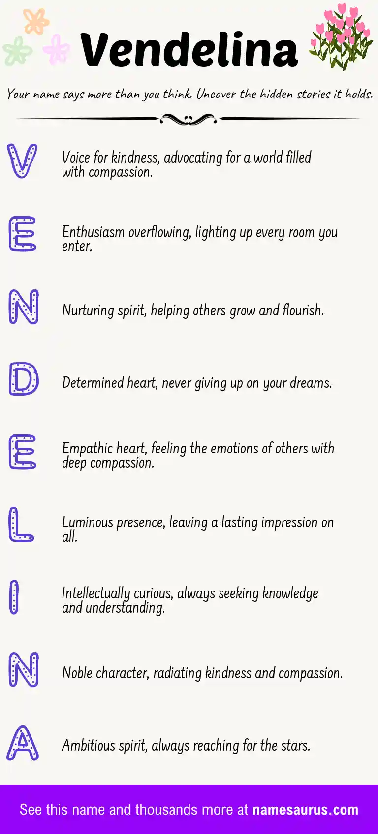 Acrostic poem about Vendelina.