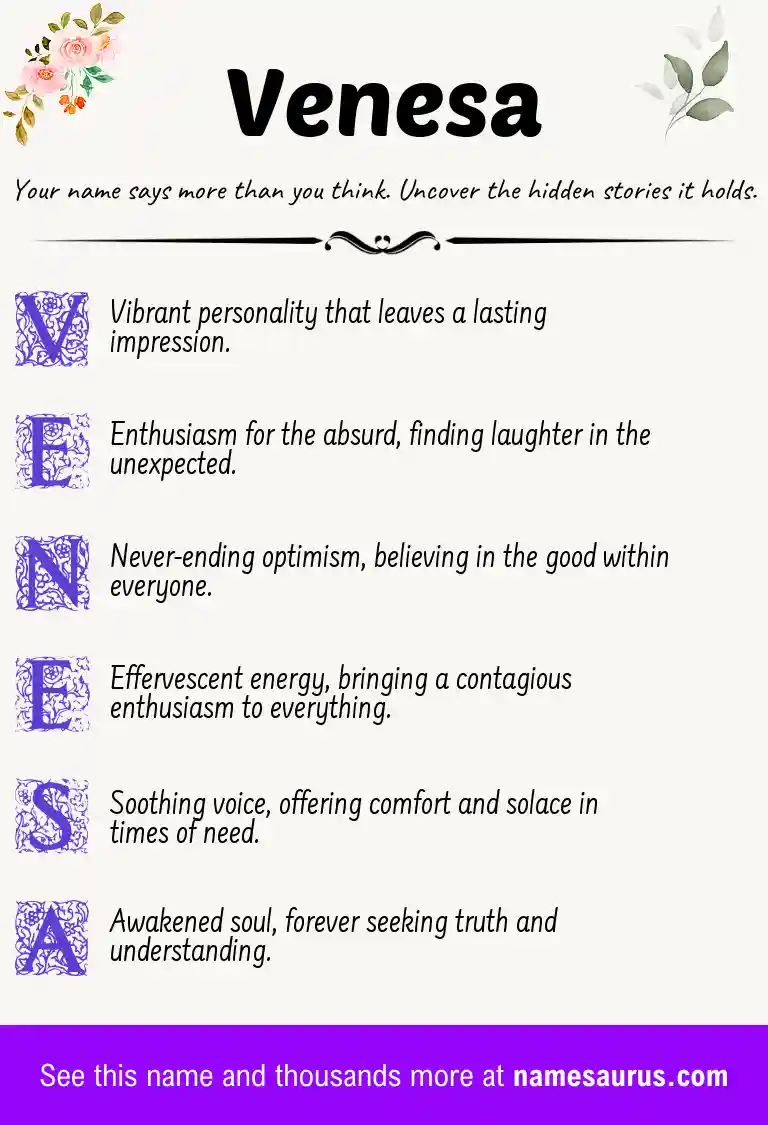 Acrostic poem about Venesa.
