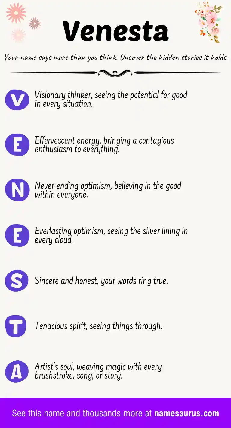 Acrostic poem about Venesta.