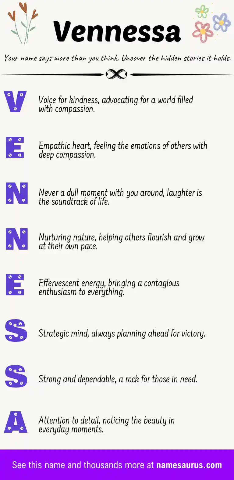 Acrostic poem about Vennessa.