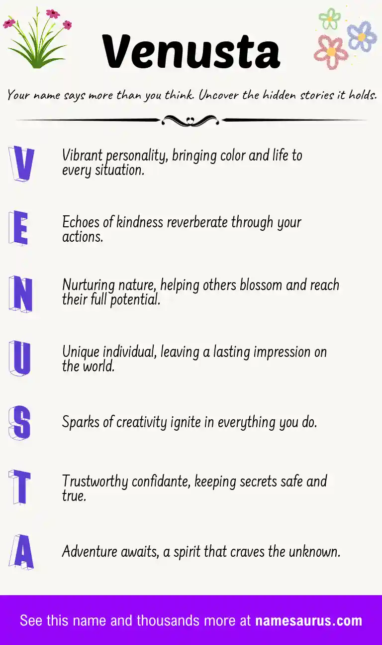 Acrostic poem about Venusta.