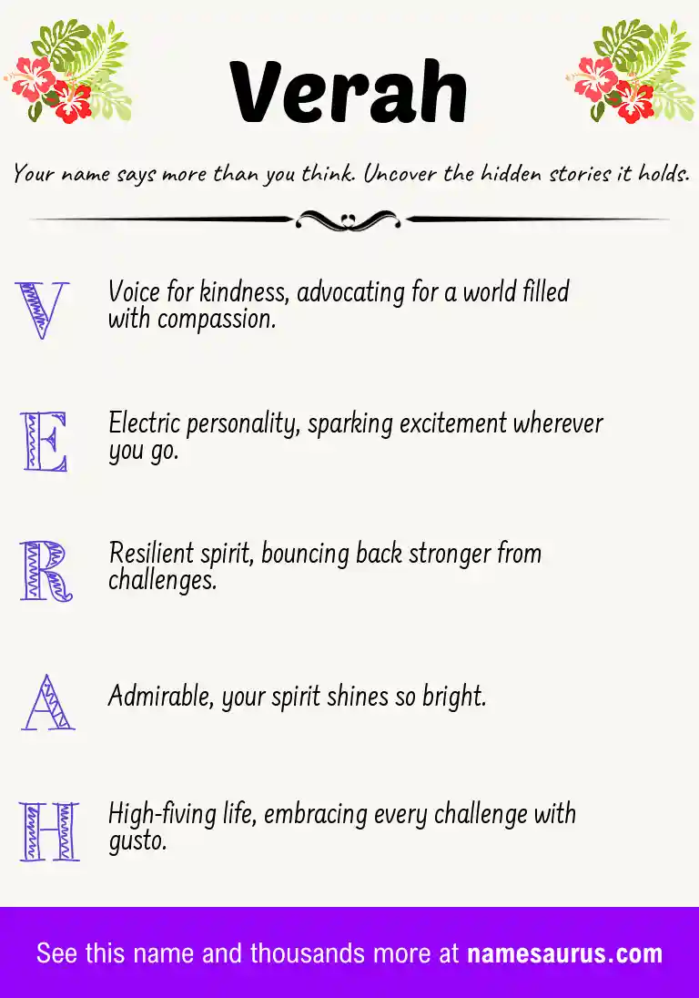 Acrostic poem about Verah.