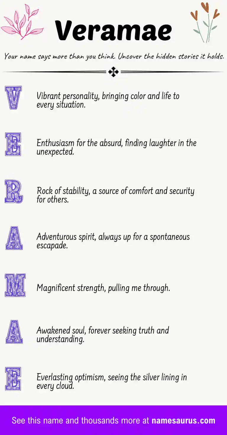 Acrostic poem about Veramae.