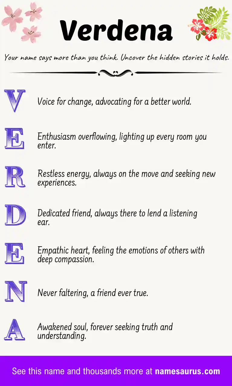 Acrostic poem about Verdena.