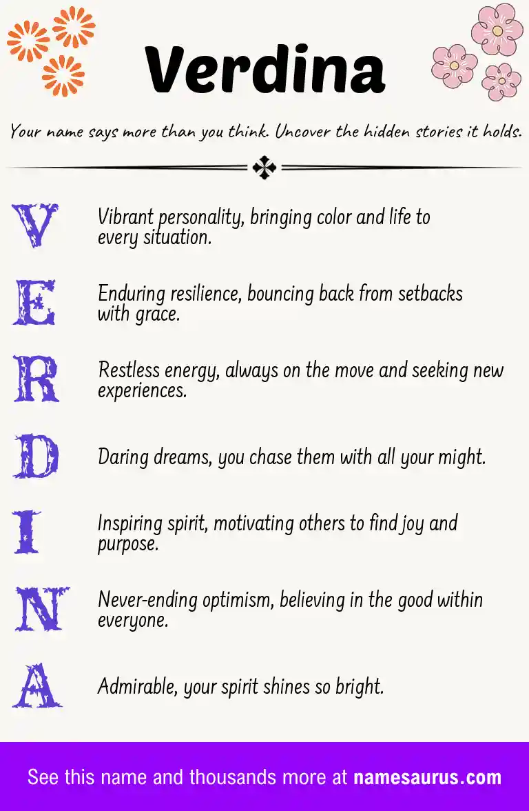 Acrostic poem about Verdina.