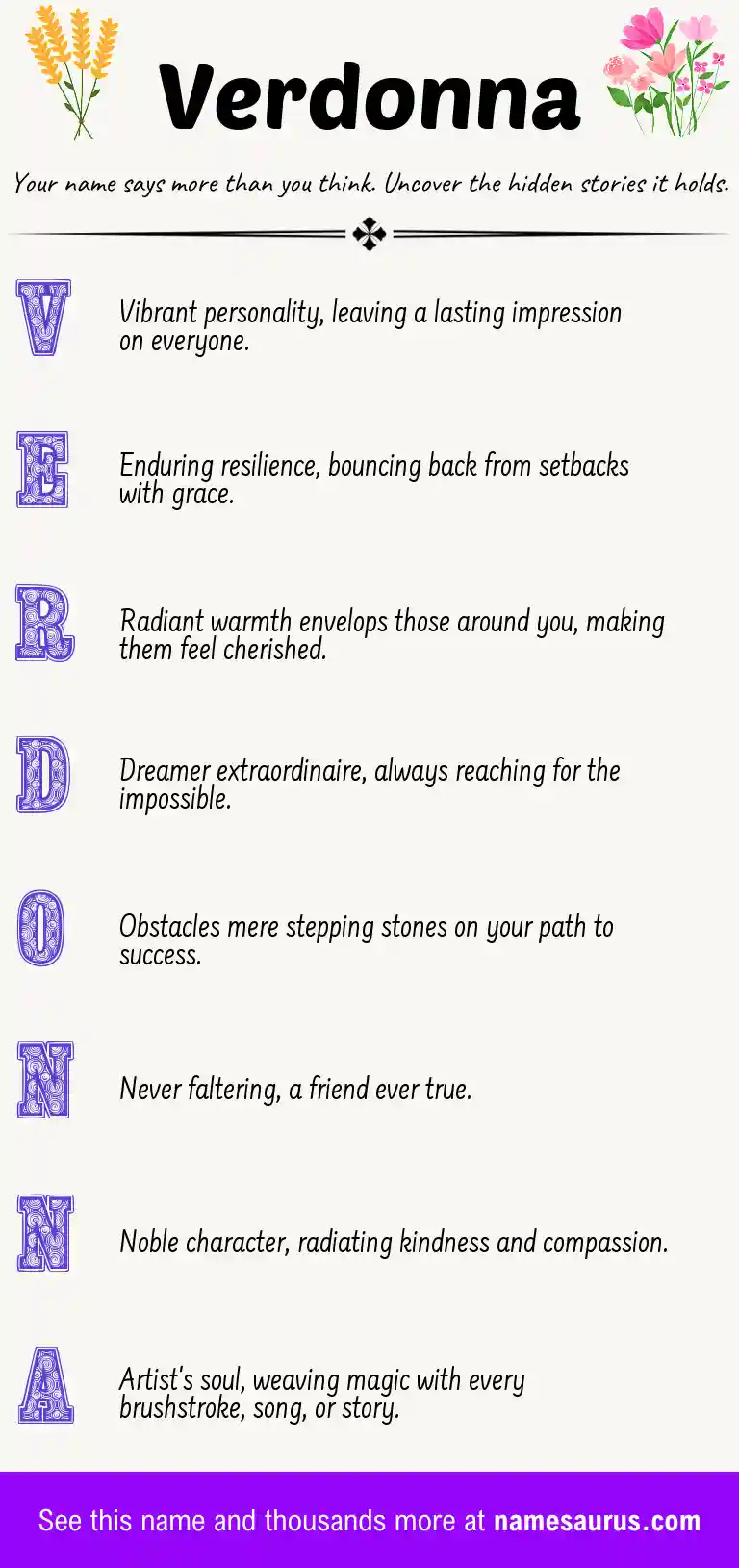 Acrostic poem about Verdonna.