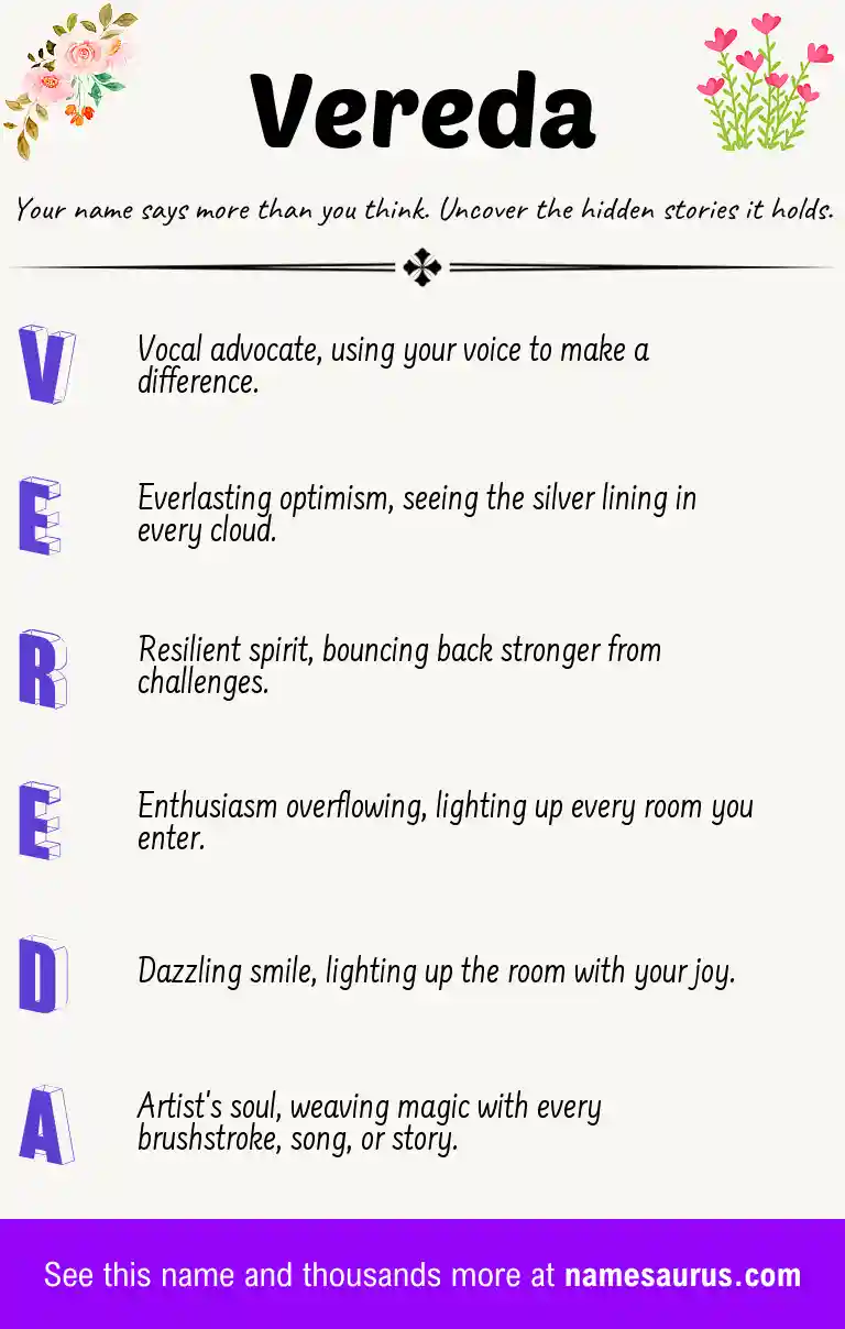 Acrostic poem about Vereda.