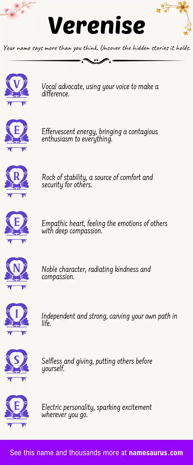 Acrostic poem about Verenise.