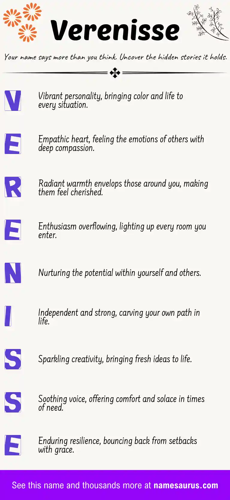 Acrostic poem about Verenisse.